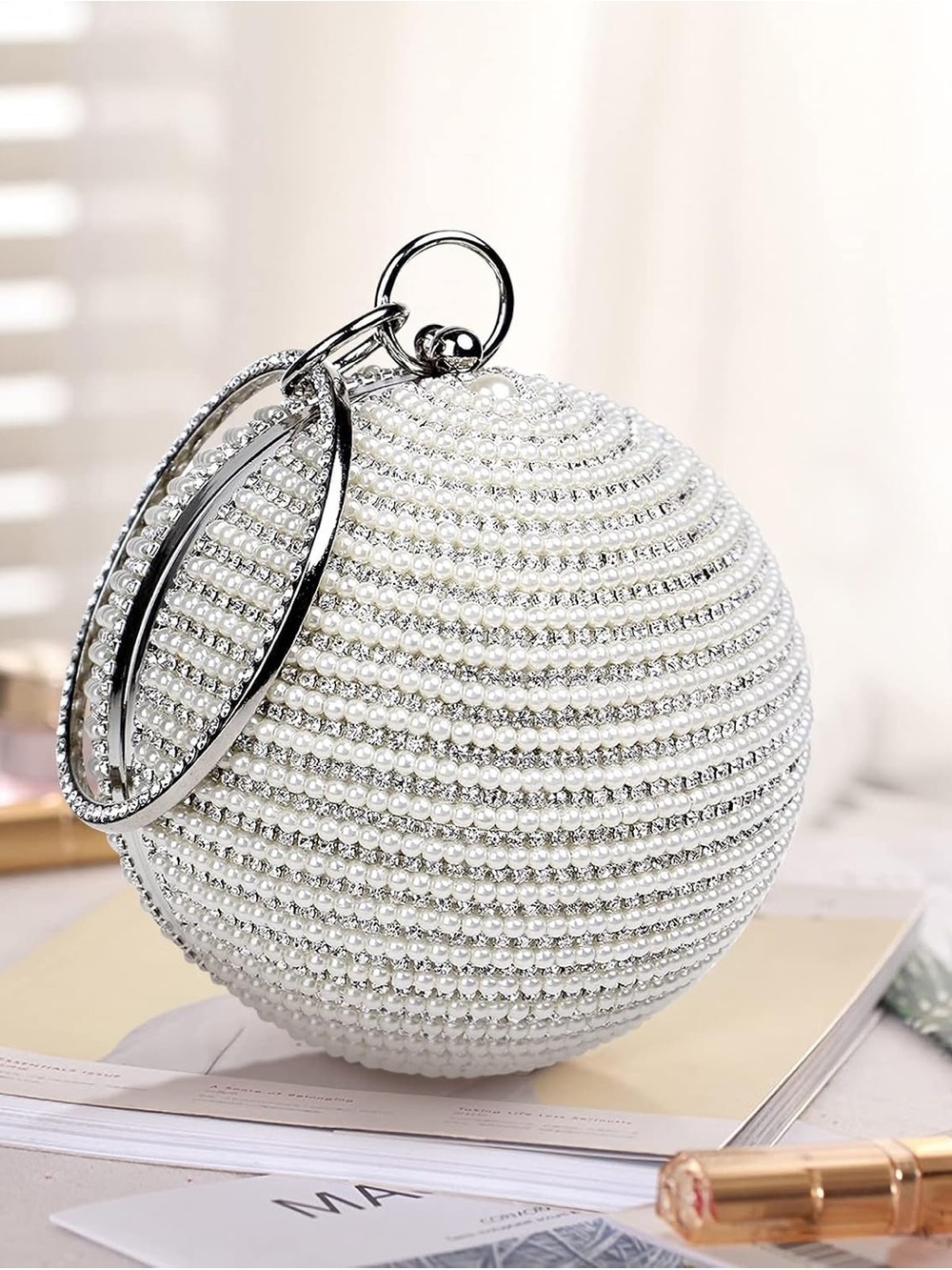 NWT Pearl Clutch Purse Sparkling Bling Swarovski Crystal Rhinestone Bag +Gift - Picture 4 of 6